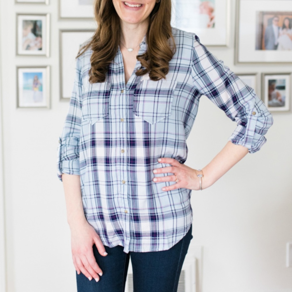 STITCH FIX ITEM! blue plaid Hattie Button Down Top